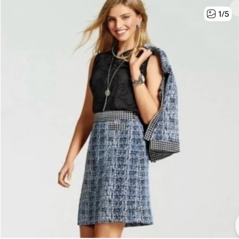 CAbi Elegant Blue Tweed Pencil Skirt